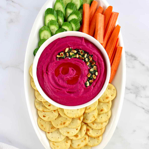 Roasted Beet Hummus with Veggie Sticks